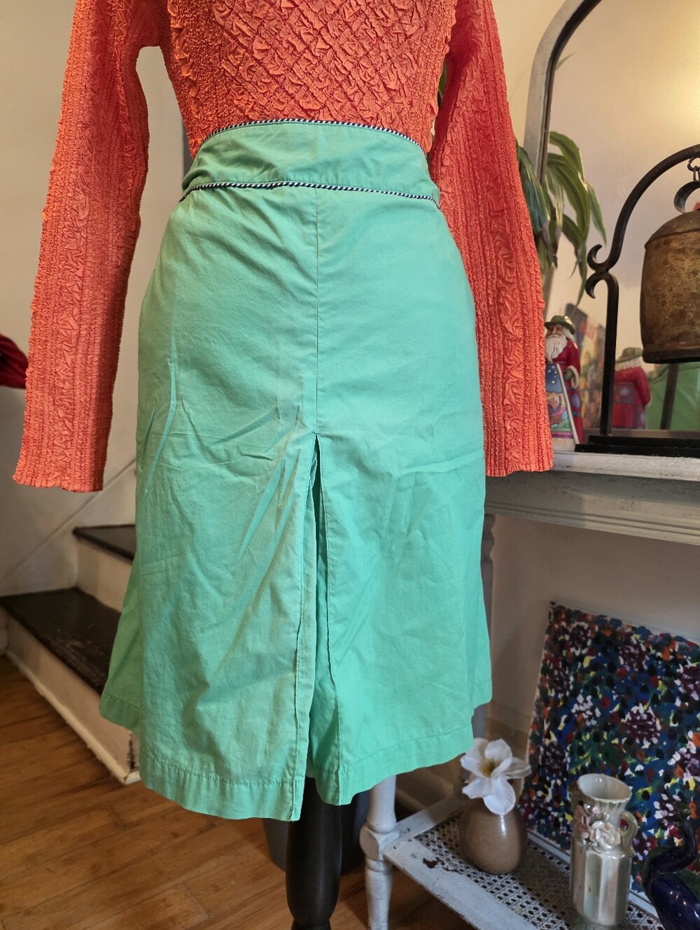 L.L. Bean Turquoise A-Line Skirt with Front Slit